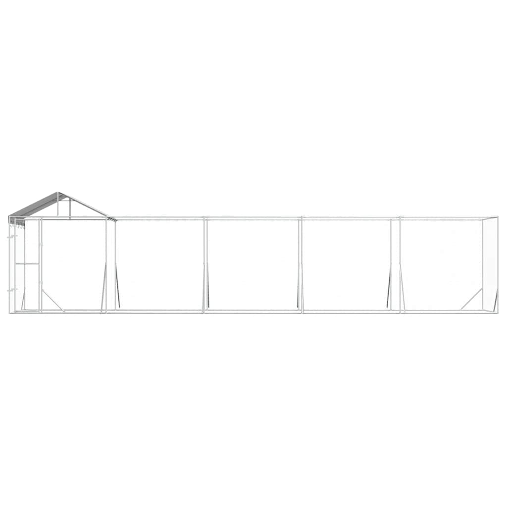 udendørs hundegård med tag 10x2x2,5 m galvaniseret stål sølv