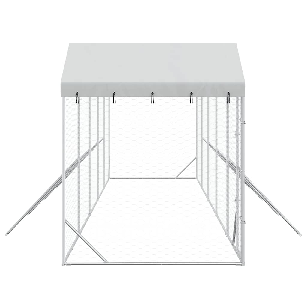 udendørs hundegård med tag 10x2x2,5 m galvaniseret stål sølv
