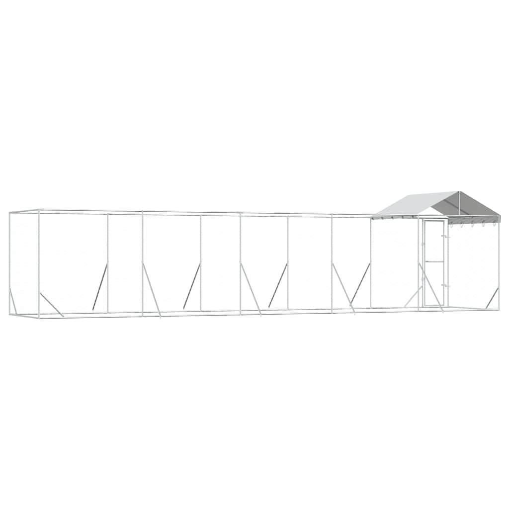 udendørs hundegård med tag 10x2x2,5 m galvaniseret stål sølv