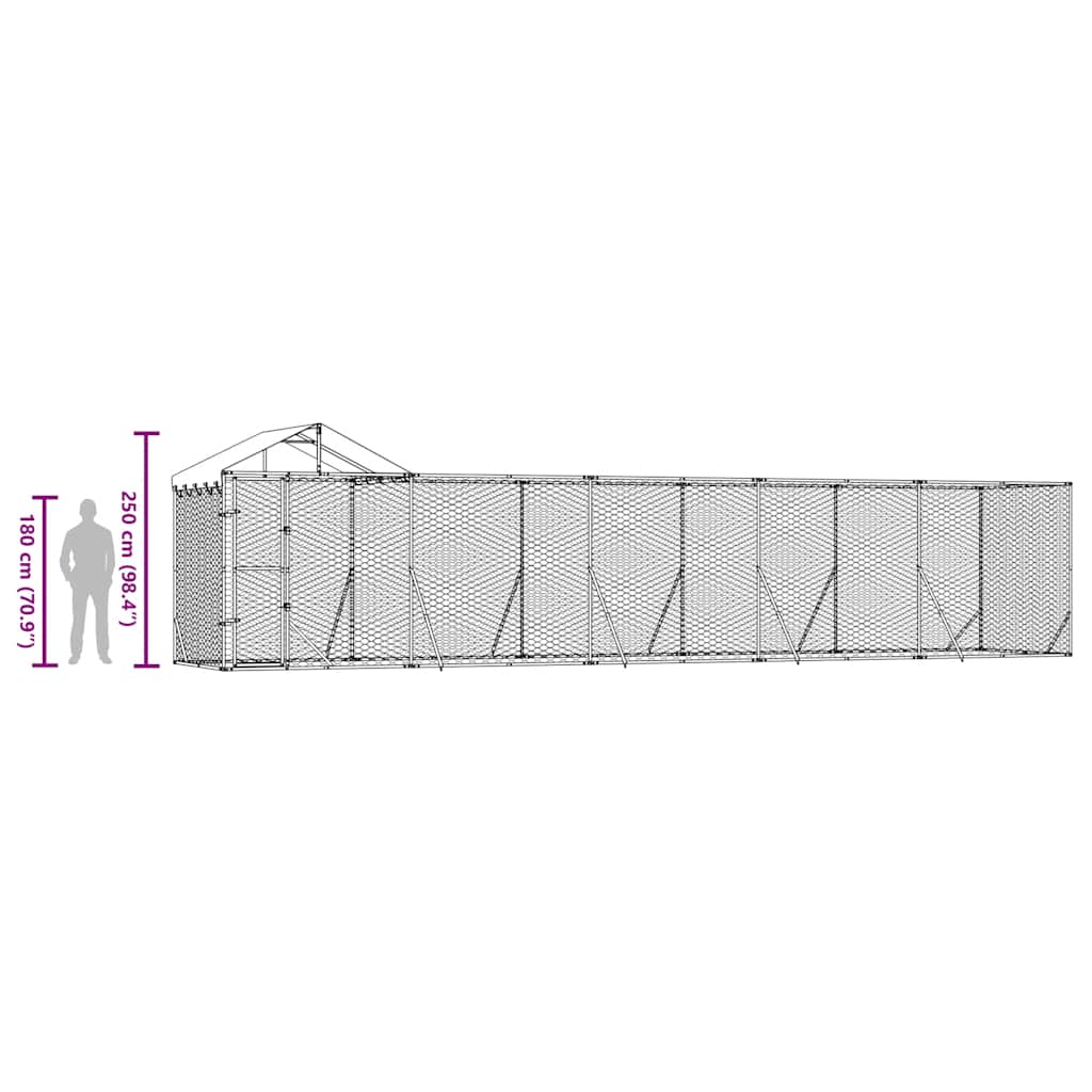 udendørs hundegård med tag 10x2x2,5 m galvaniseret stål sølv