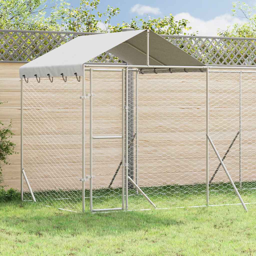 udendørs hundegård med tag 10x2x2,5 m galvaniseret stål sølv