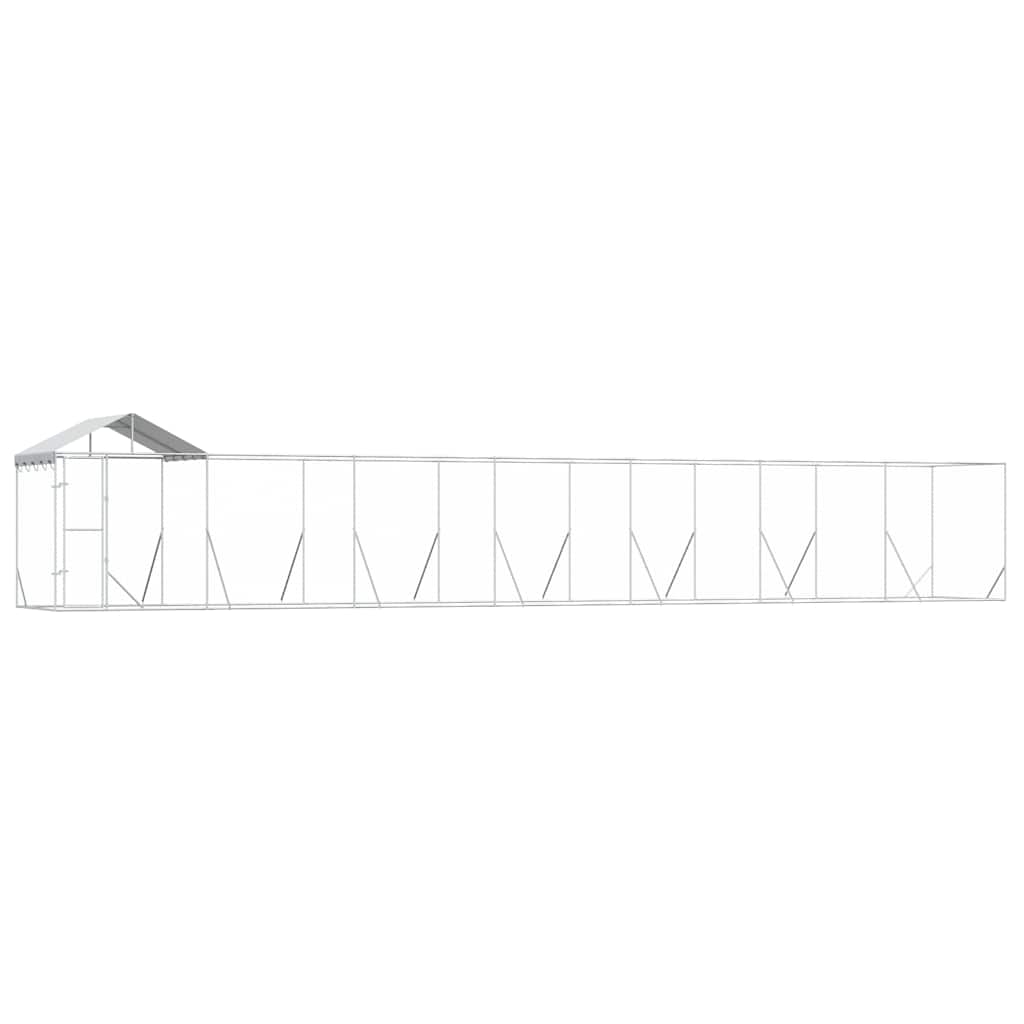 udendørs hundegård med tag 14x2x2,5 m galvaniseret stål sølv