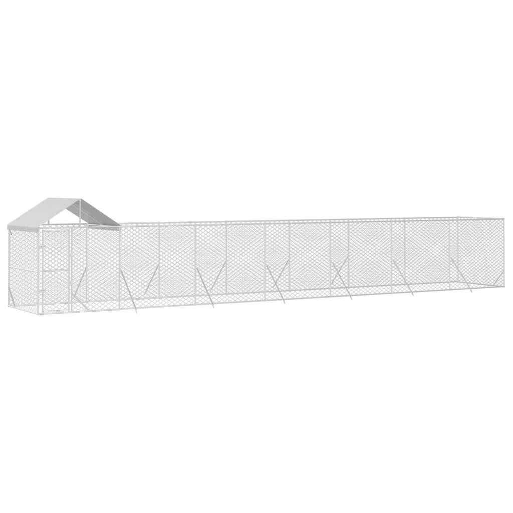 udendørs hundegård med tag 14x2x2,5 m galvaniseret stål sølv