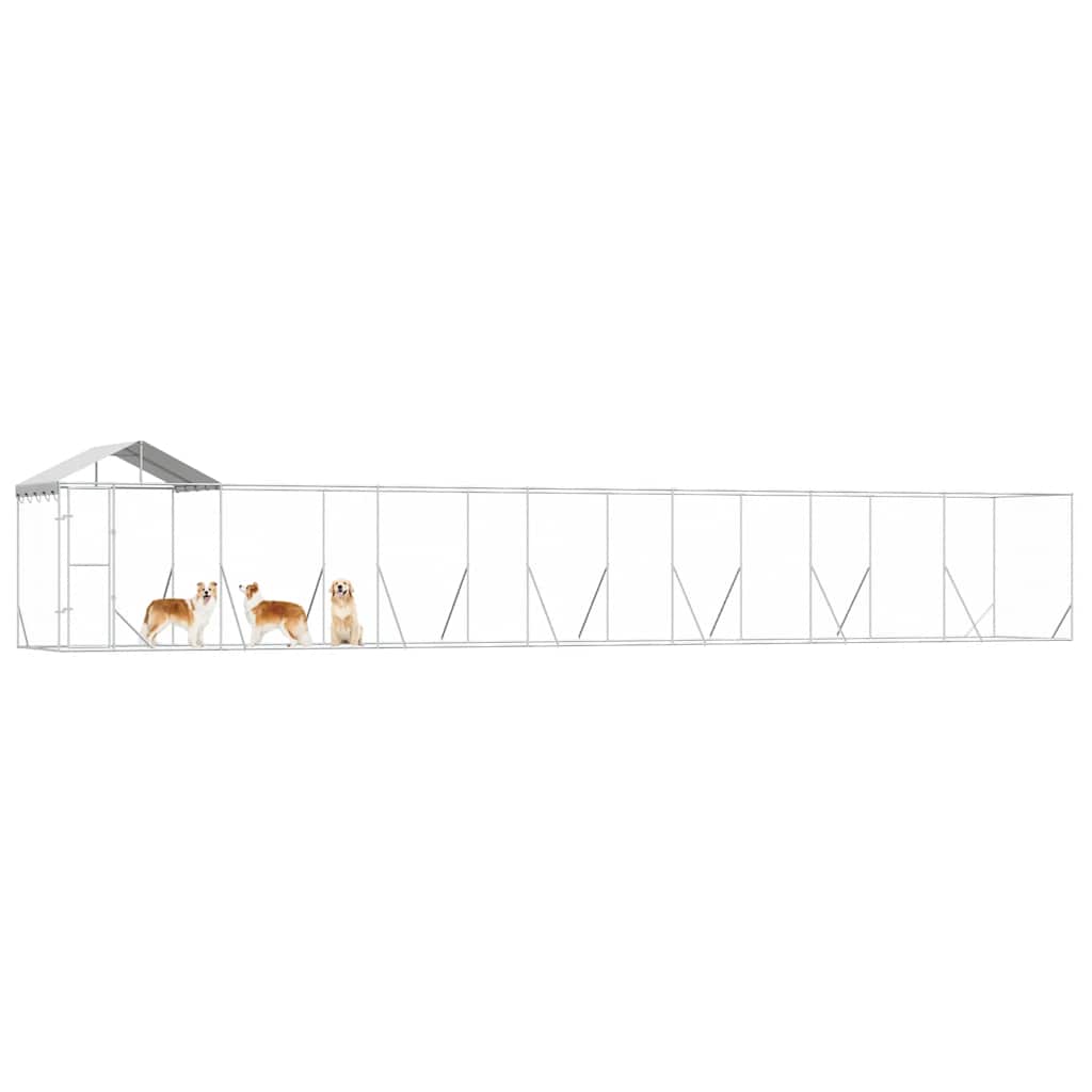 udendørs hundegård med tag 14x2x2,5 m galvaniseret stål sølv