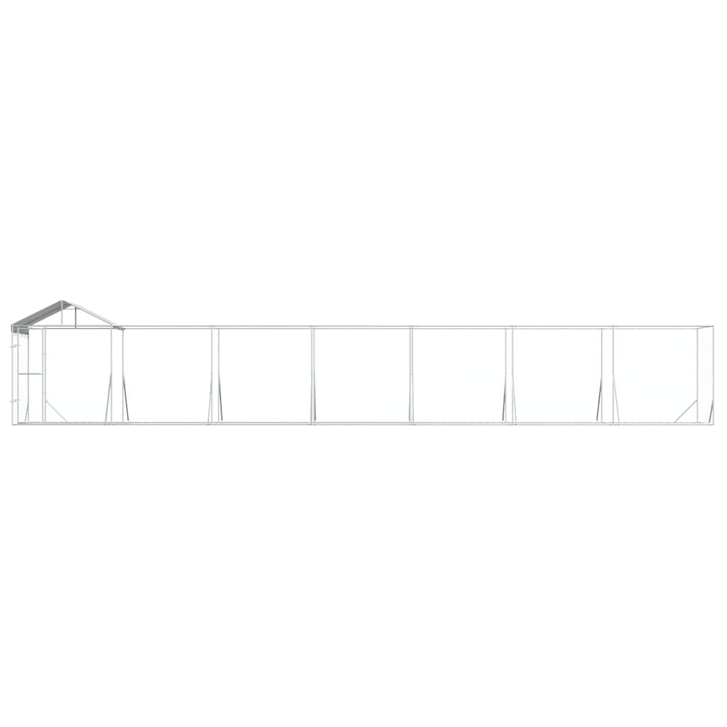 udendørs hundegård med tag 14x2x2,5 m galvaniseret stål sølv