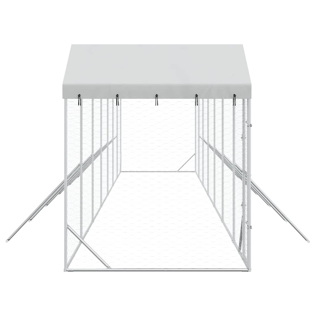 udendørs hundegård med tag 14x2x2,5 m galvaniseret stål sølv