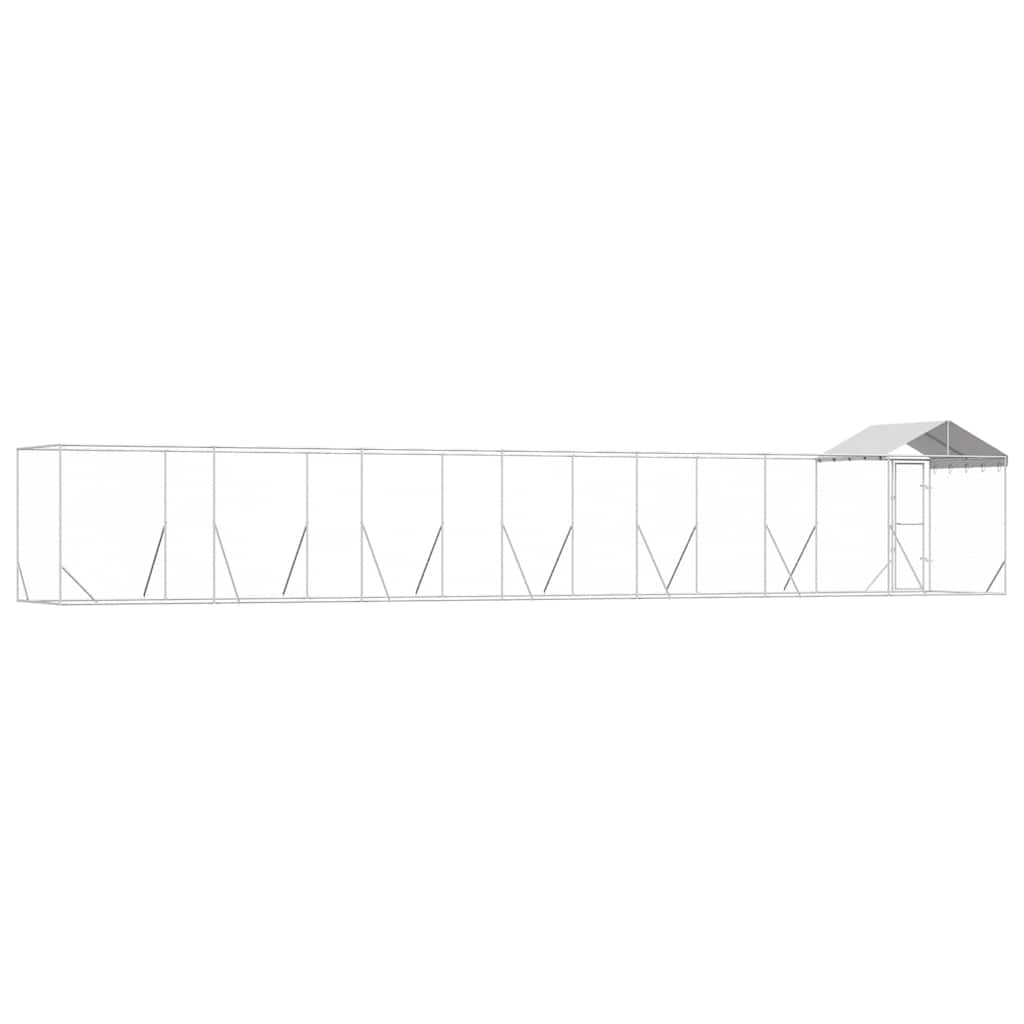 udendørs hundegård med tag 14x2x2,5 m galvaniseret stål sølv
