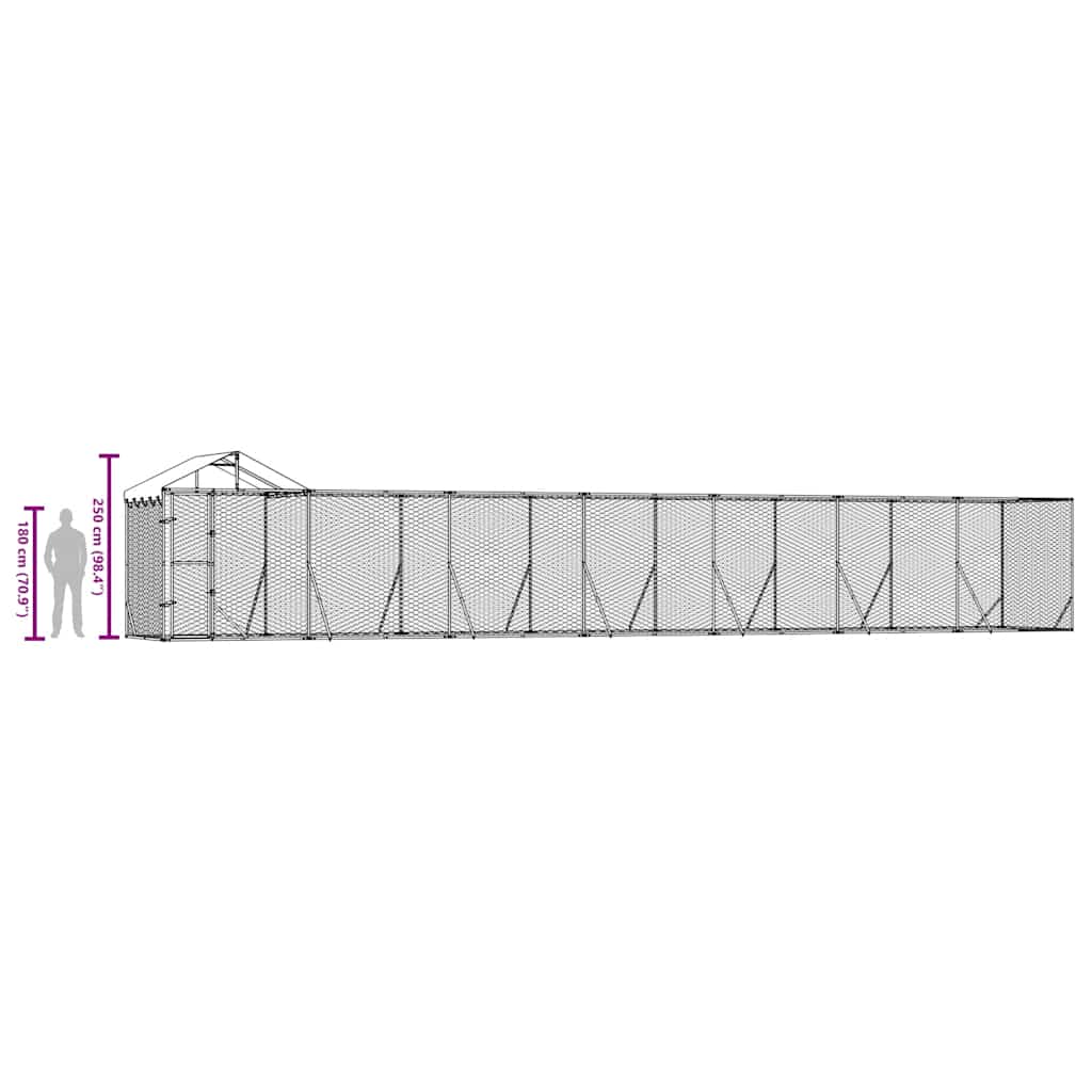 udendørs hundegård med tag 14x2x2,5 m galvaniseret stål sølv