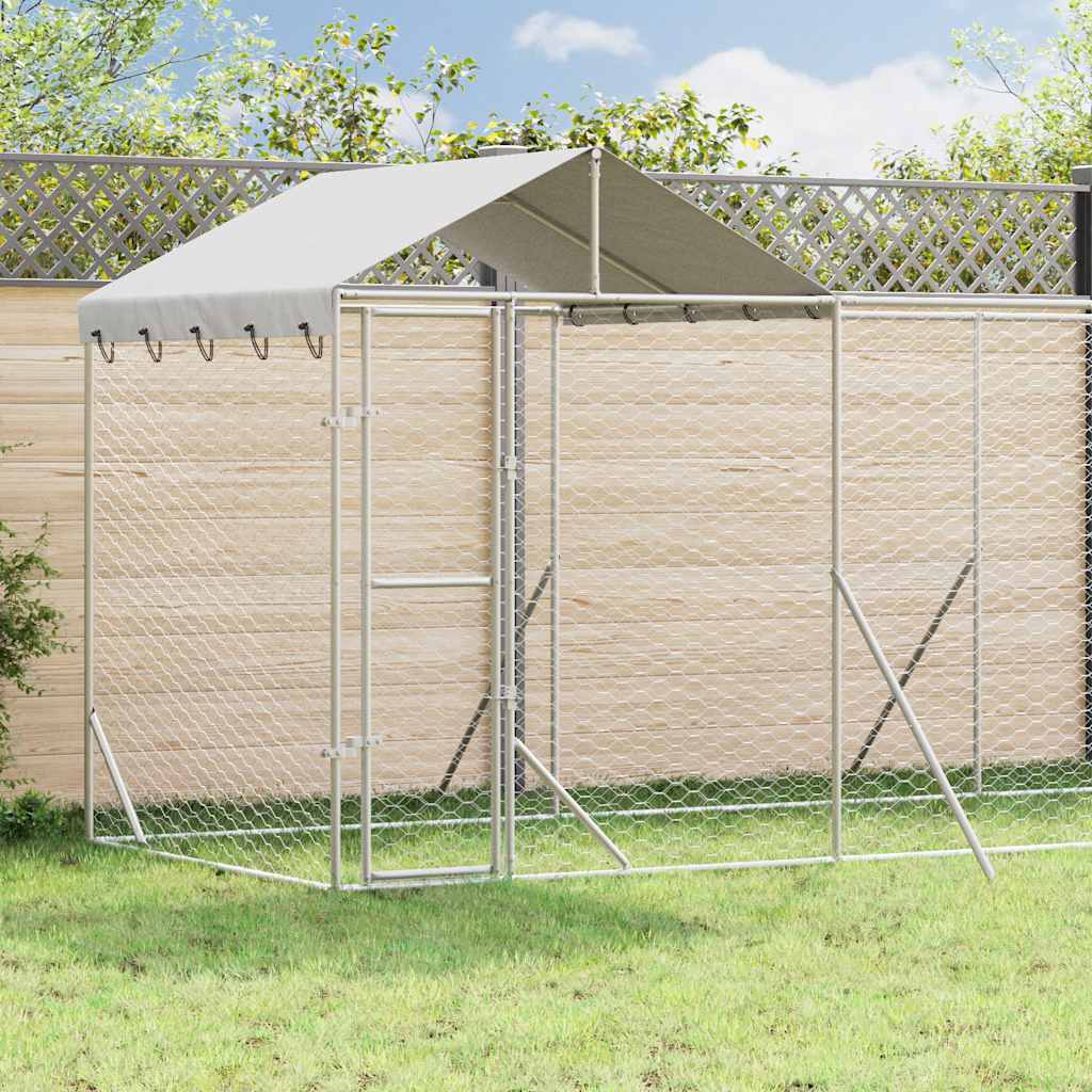 udendørs hundegård med tag 14x2x2,5 m galvaniseret stål sølv