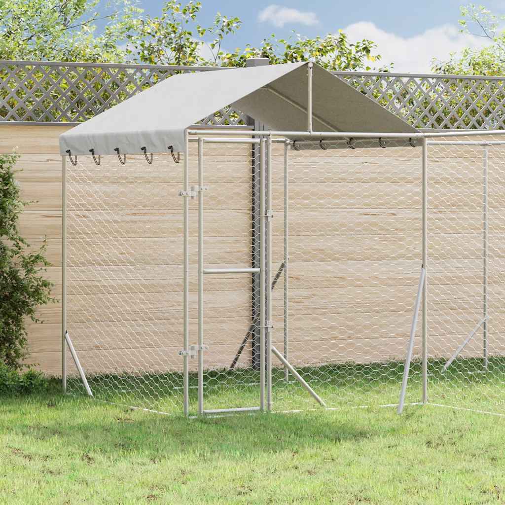 udendørs hundegård med tag 4x4x2,5 m galvaniseret stål sølv