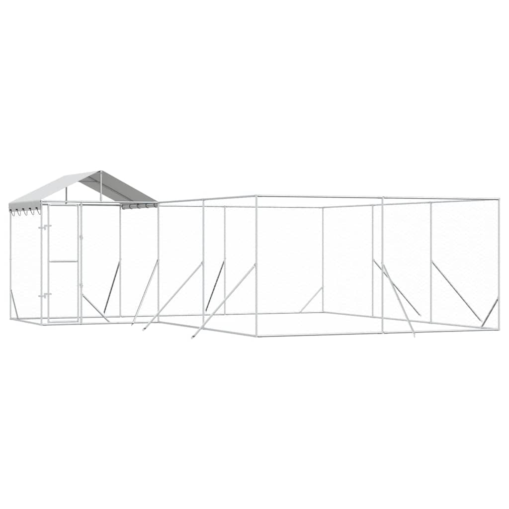 udendørs hundegård med tag 6x6x2,5 m galvaniseret stål sølv