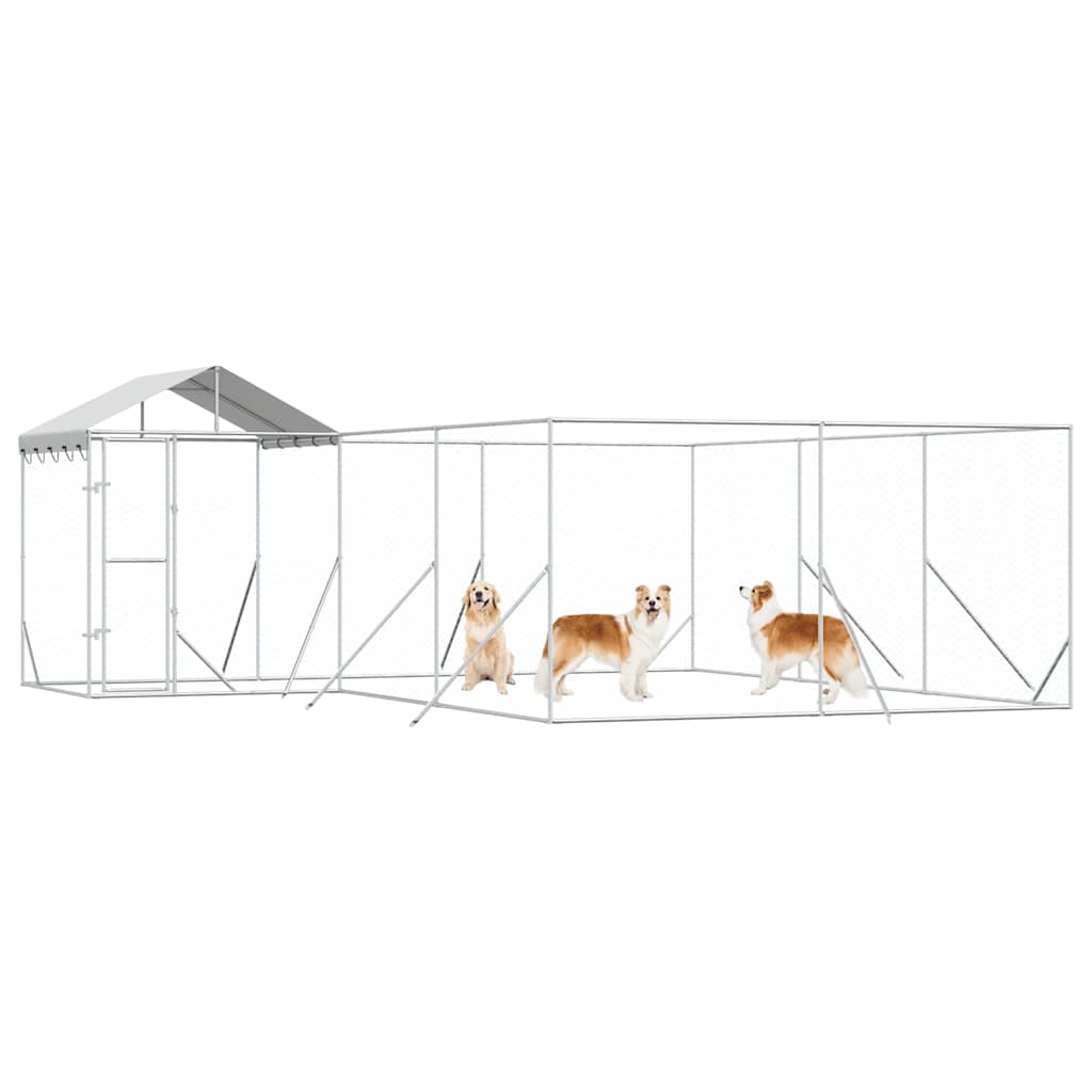 udendørs hundegård med tag 6x6x2,5 m galvaniseret stål sølv