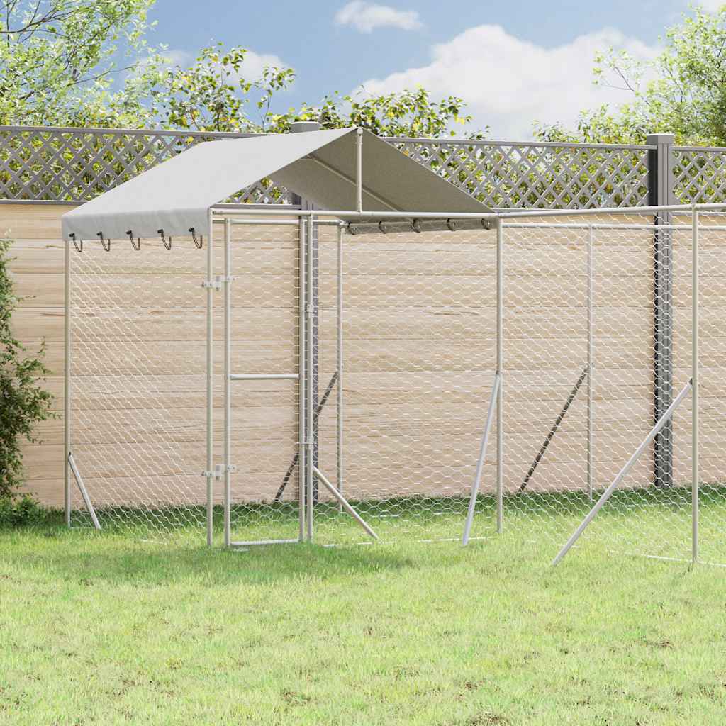 udendørs hundegård med tag 6x6x2,5 m galvaniseret stål sølv