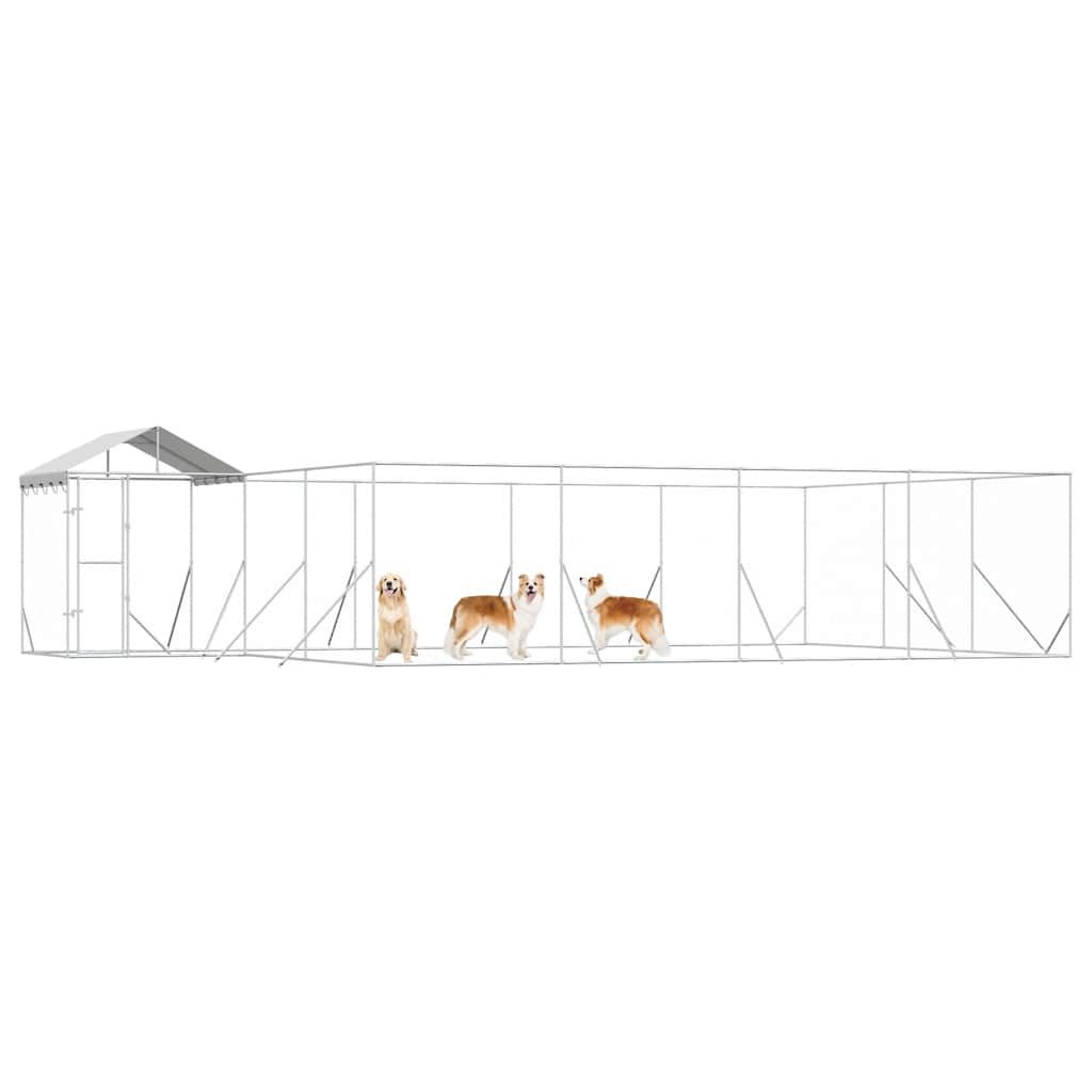 udendørs hundegård med tag 10x6x2,5 m galvaniseret stål sølv