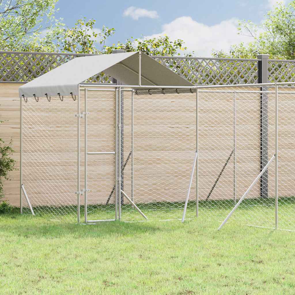 udendørs hundegård med tag 10x6x2,5 m galvaniseret stål sølv