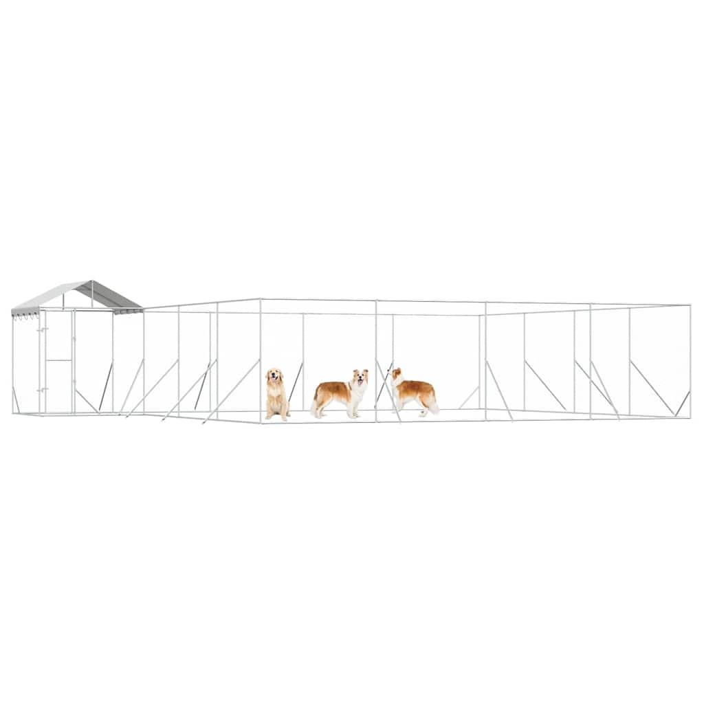 udendørs hundegård med tag 10x8x2,5 m galvaniseret stål sølv