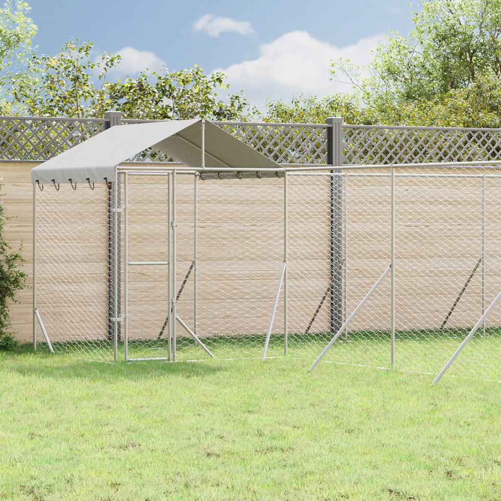 udendørs hundegård med tag 10x8x2,5 m galvaniseret stål sølv