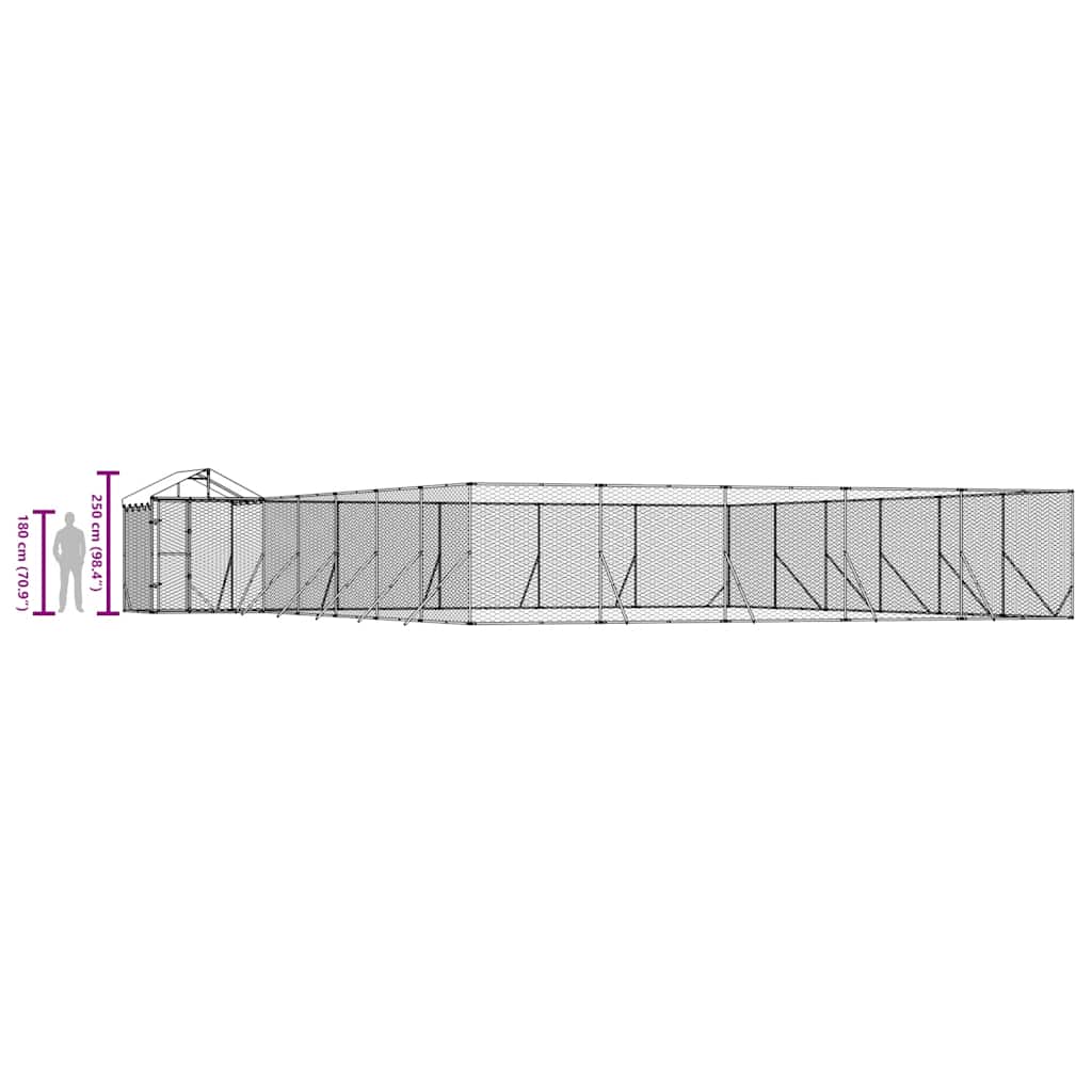 udendørs hundegård med tag 12x12x2,5 m galvaniseret stål sølv