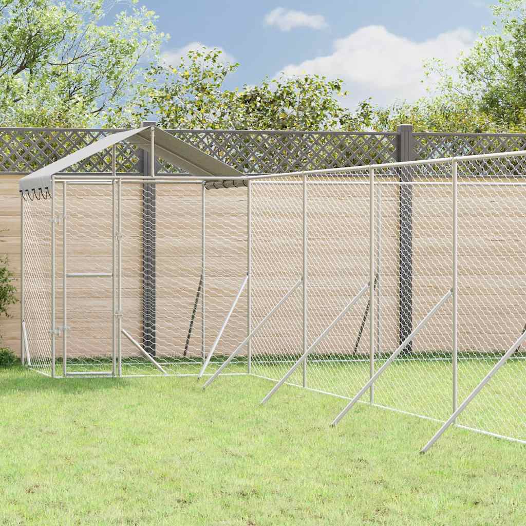 udendørs hundegård med tag 12x12x2,5 m galvaniseret stål sølv