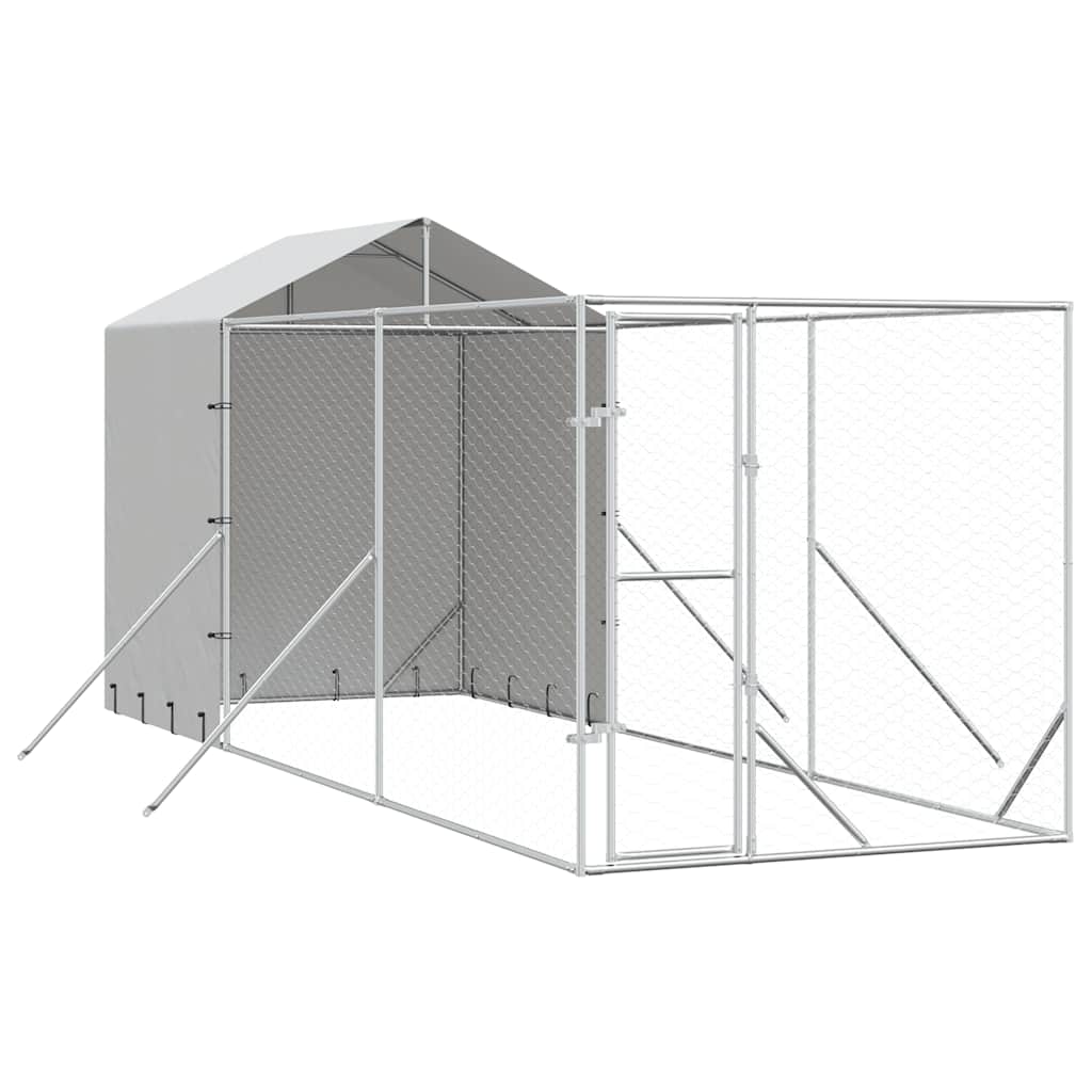 udendørs hundegård med tag 2x6x2,5 m galvaniseret stål sølv