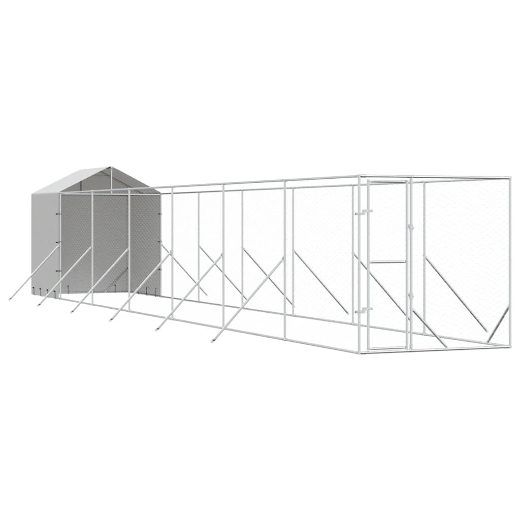 udendørs hundegård med tag 2x14x2,5 m galvaniseret stål sølv