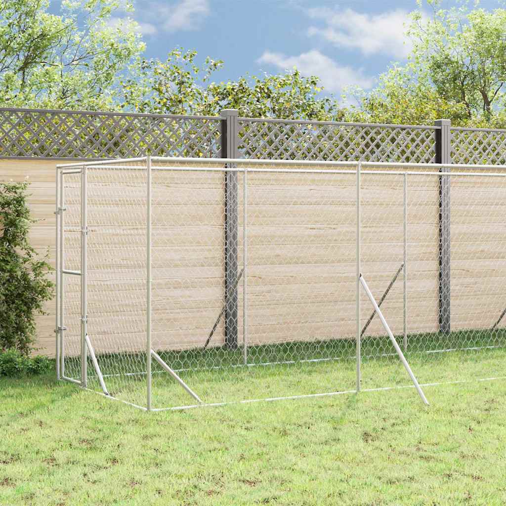 udendørs hundegård med tag 2x14x2,5 m galvaniseret stål sølv