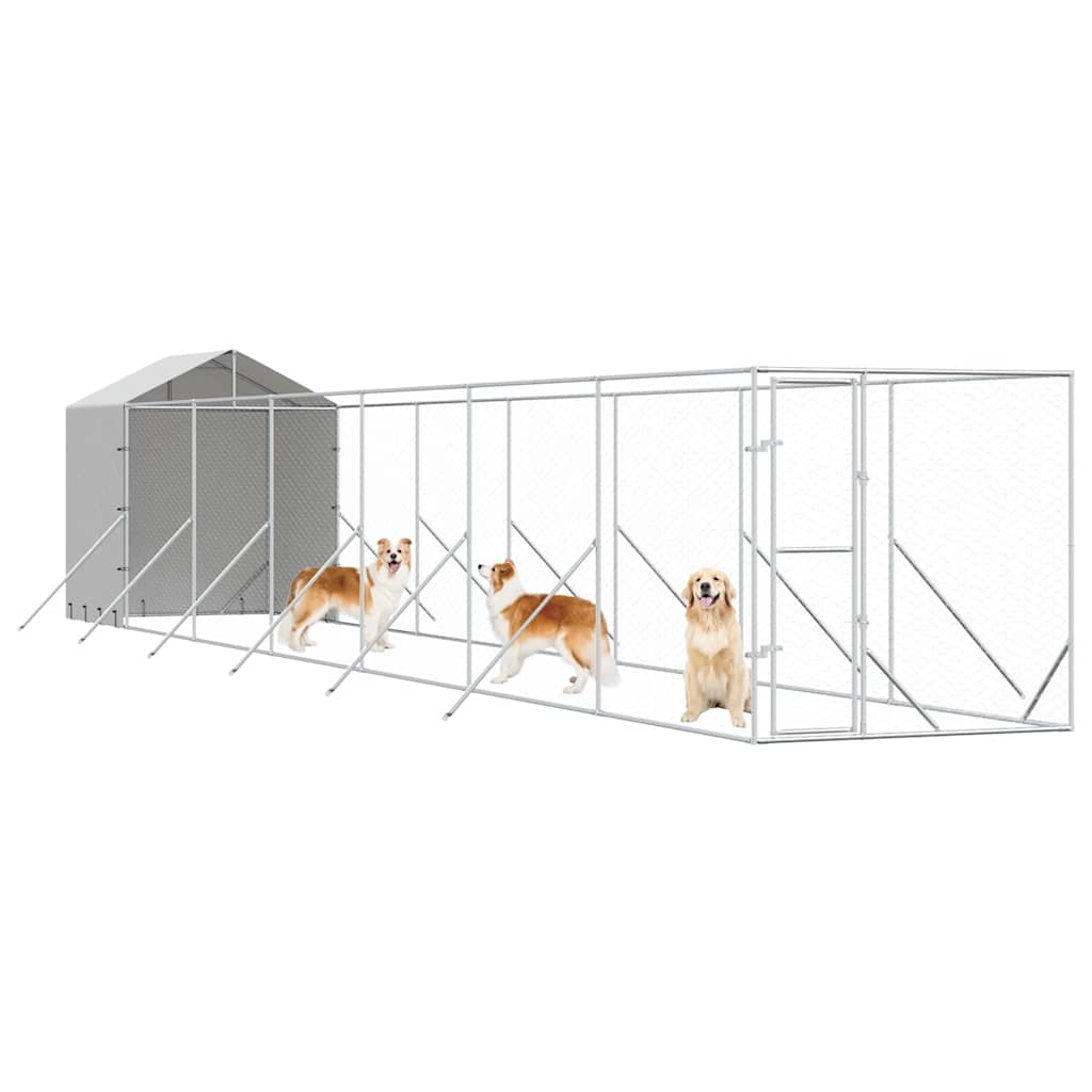 udendørs hundegård med tag 2x14x2,5 m galvaniseret stål sølv