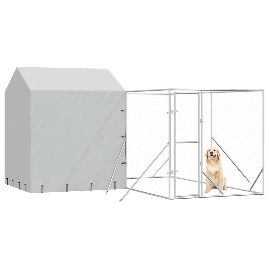 udendørs hundegård med tag 4x4x2,5 m galvaniseret stål sølv