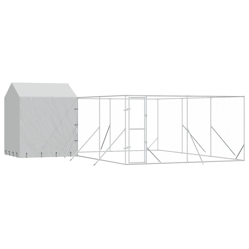 udendørs hundegård med tag 6x6x2,5 m galvaniseret stål sølv