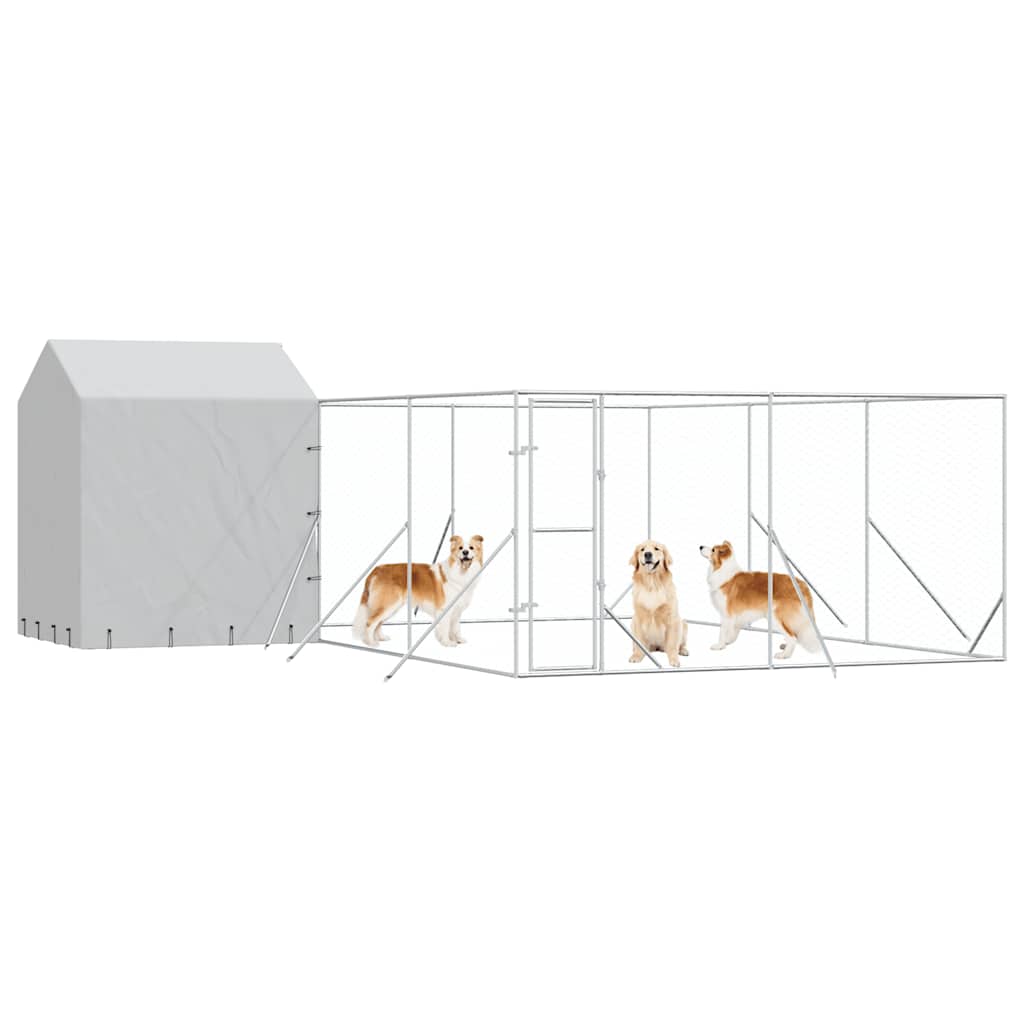 udendørs hundegård med tag 6x6x2,5 m galvaniseret stål sølv