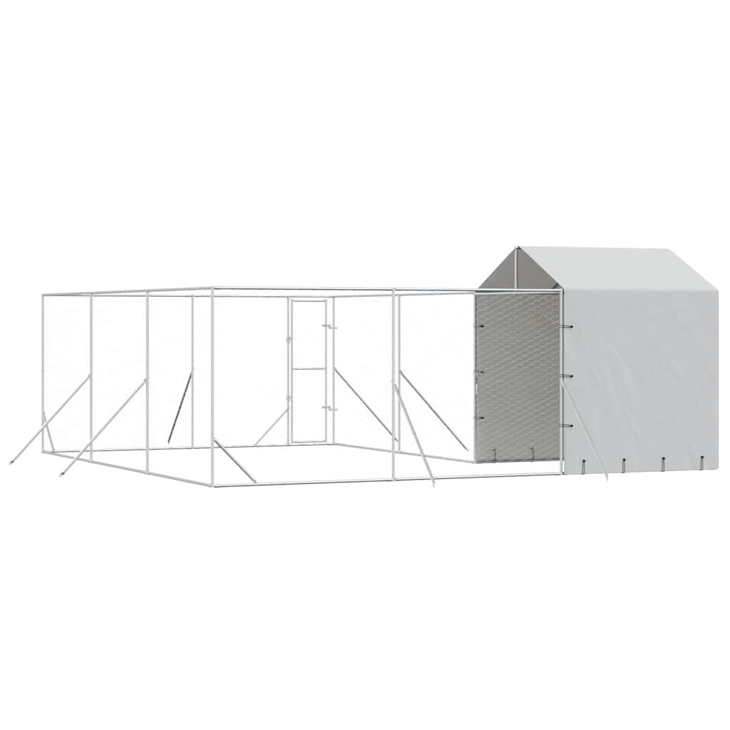 udendørs hundegård med tag 6x6x2,5 m galvaniseret stål sølv
