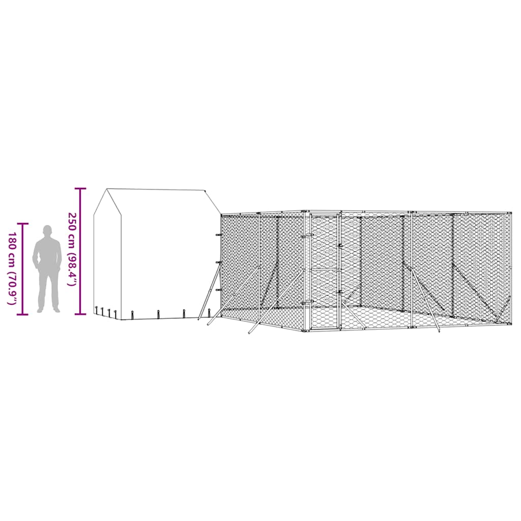 udendørs hundegård med tag 6x6x2,5 m galvaniseret stål sølv