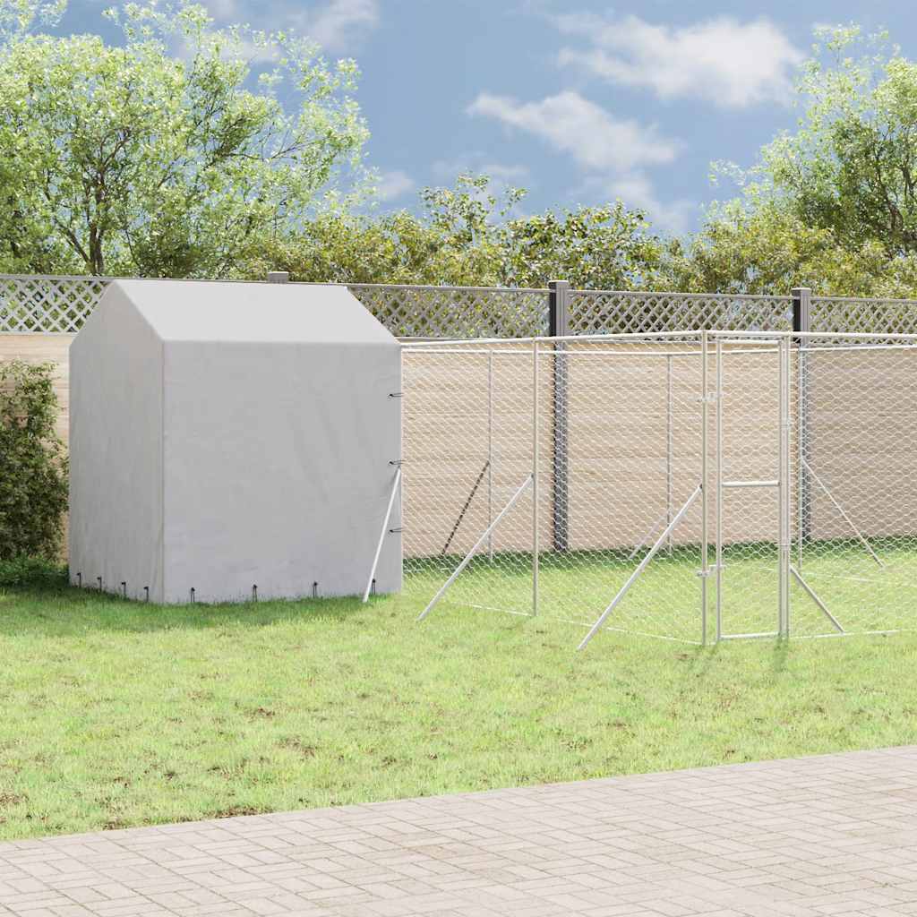 udendørs hundegård med tag 6x6x2,5 m galvaniseret stål sølv