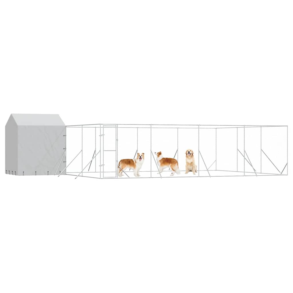 udendørs hundegård med tag 10x6x2,5 m galvaniseret stål sølv