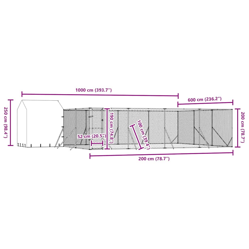 udendørs hundegård med tag 10x6x2,5 m galvaniseret stål sølv