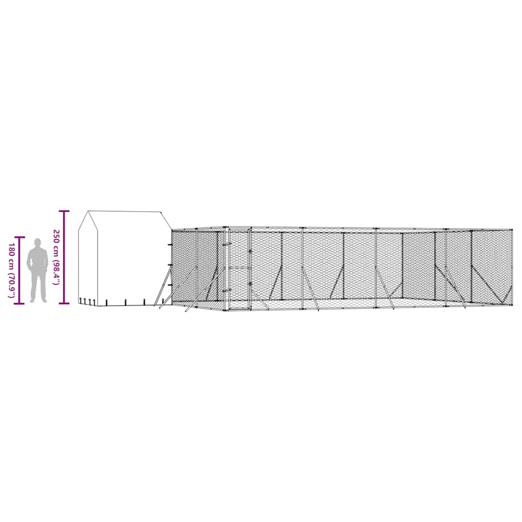 udendørs hundegård med tag 10x6x2,5 m galvaniseret stål sølv