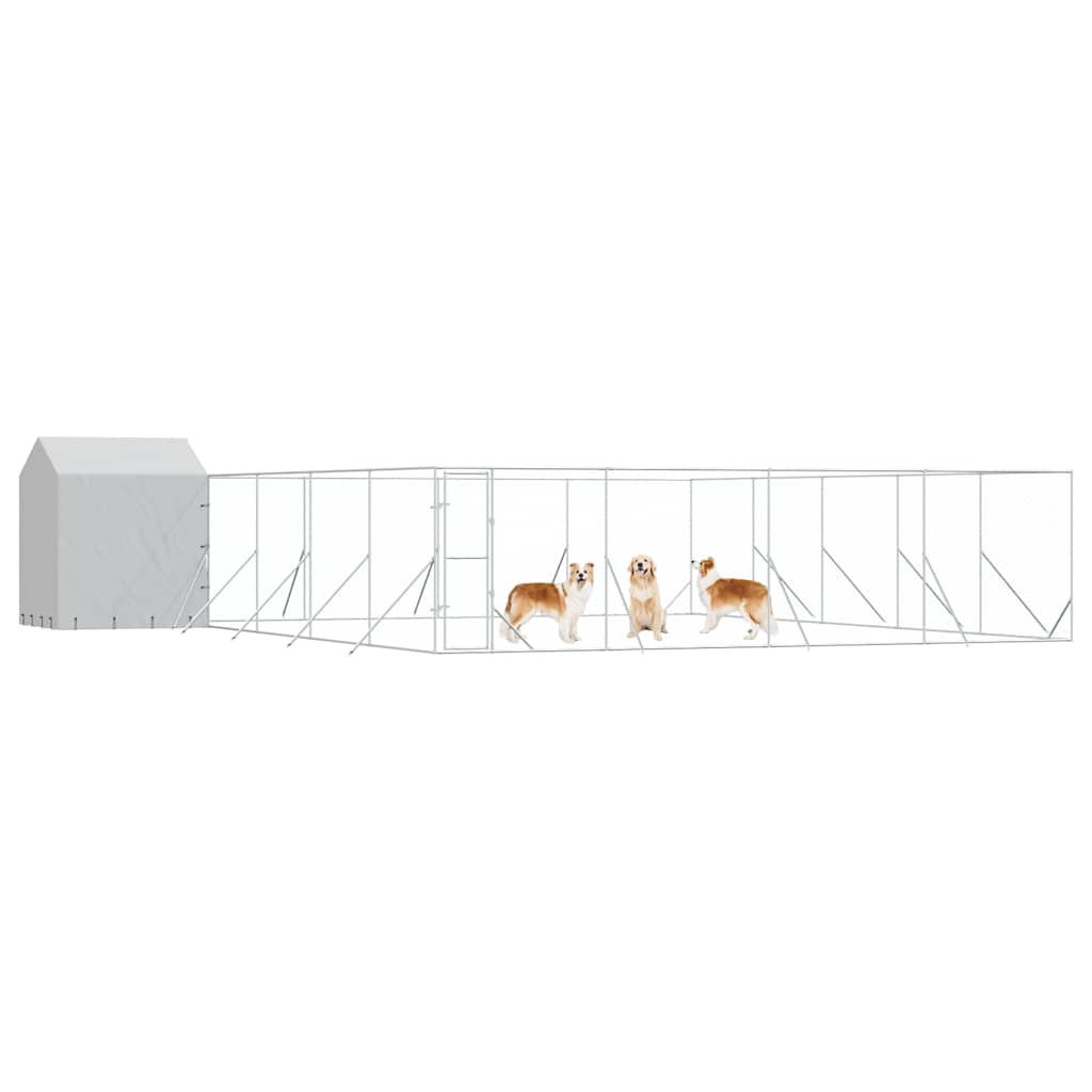 udendørs hundegård med tag 10x10x2,5 m galvaniseret stål sølv