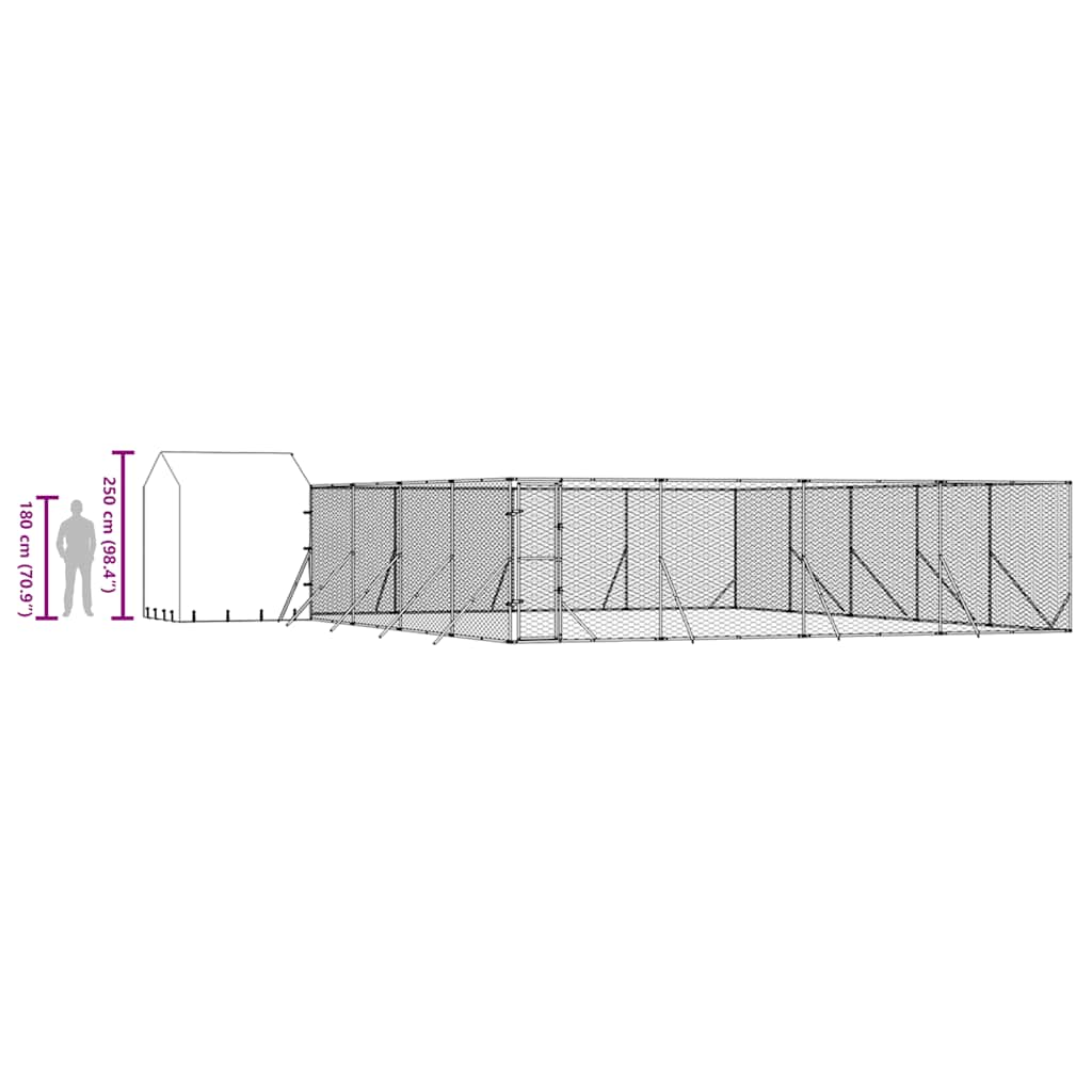 udendørs hundegård med tag 10x10x2,5 m galvaniseret stål sølv