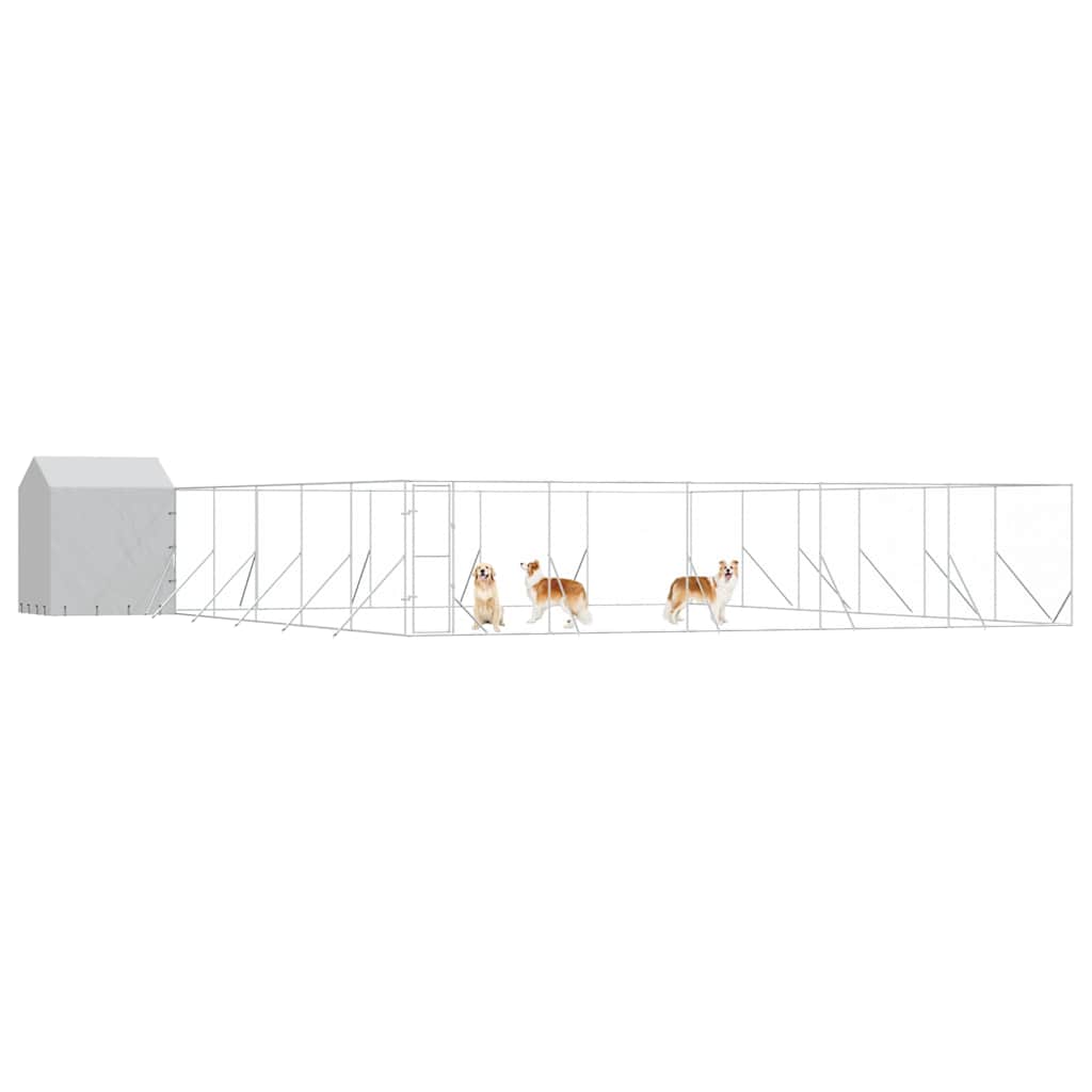udendørs hundegård med tag 12x12x2,5 m galvaniseret stål sølv