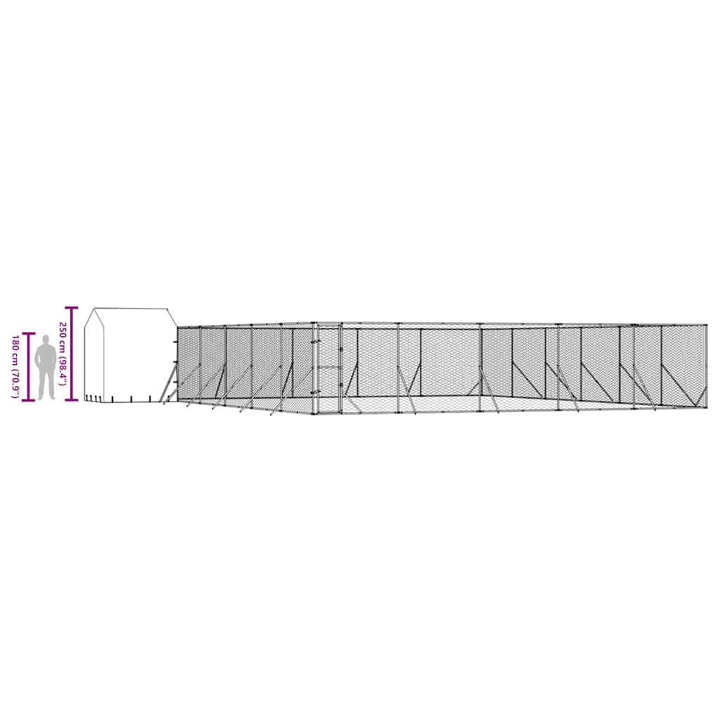 udendørs hundegård med tag 12x12x2,5 m galvaniseret stål sølv