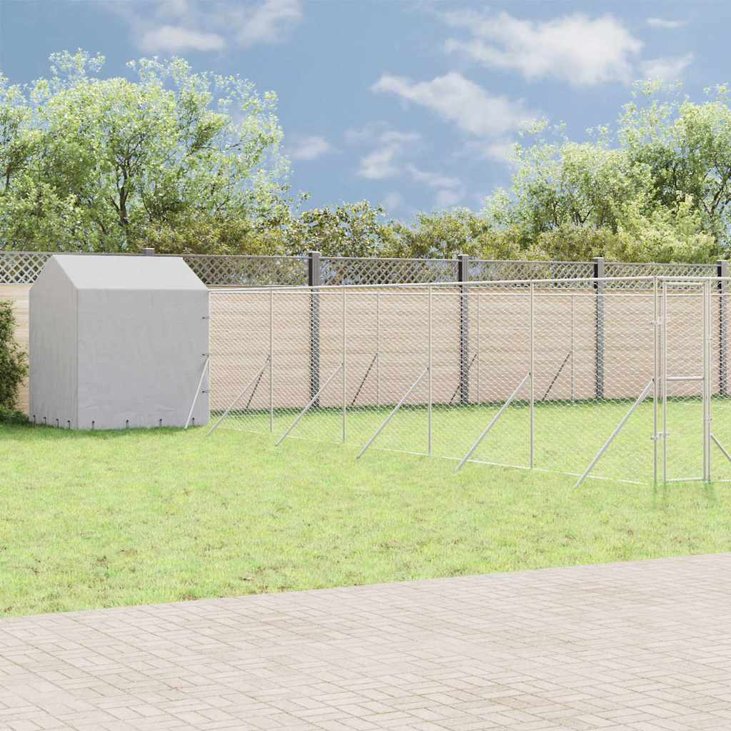 udendørs hundegård med tag 12x12x2,5 m galvaniseret stål sølv