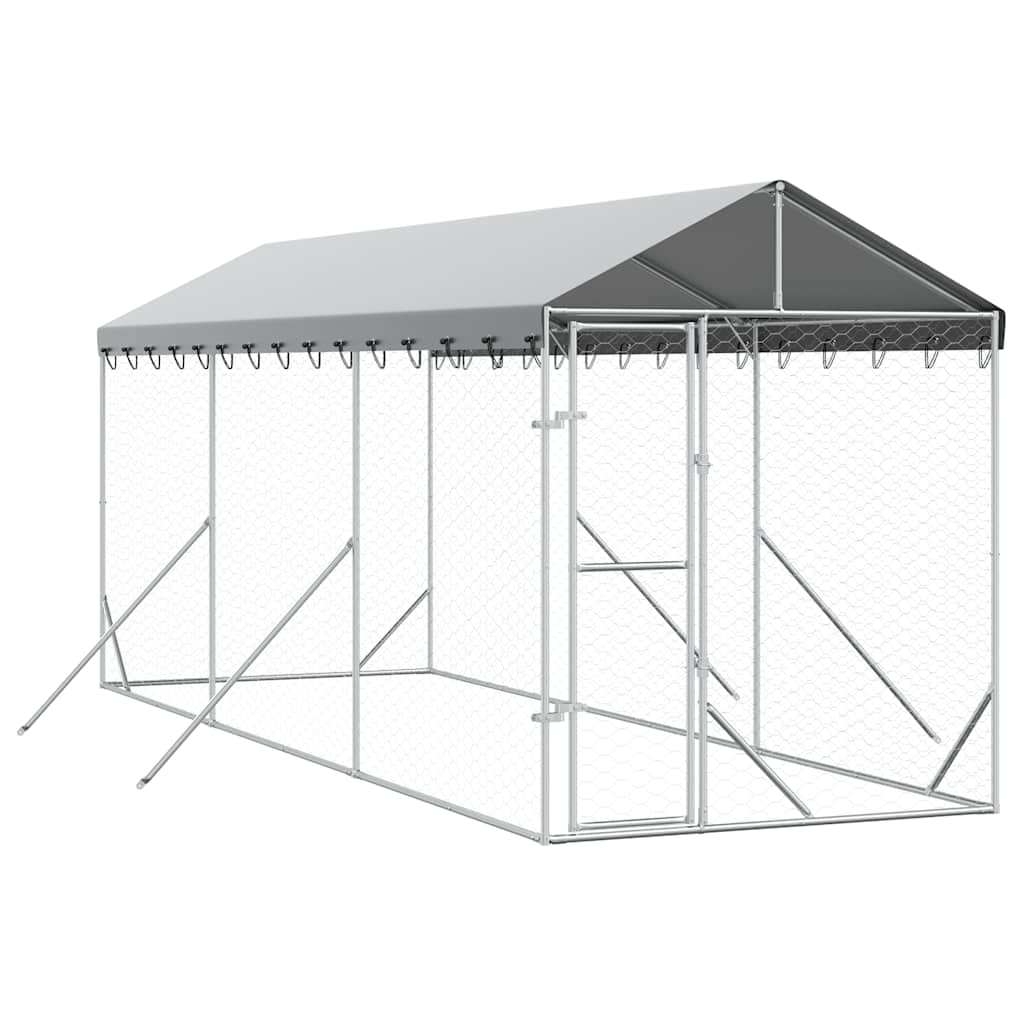 udendørs hundegård med tag 2x6x2,5 m galvaniseret stål sølv