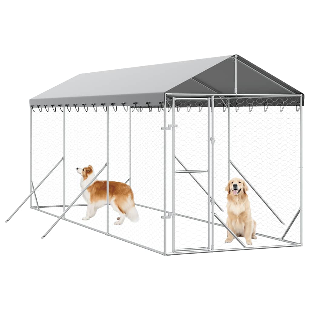 udendørs hundegård med tag 2x6x2,5 m galvaniseret stål sølv