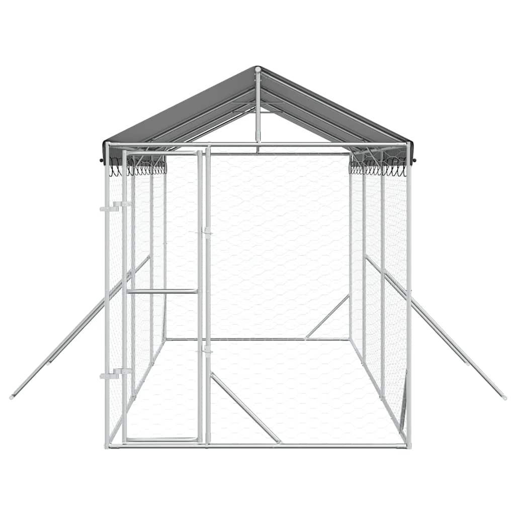 udendørs hundegård med tag 2x6x2,5 m galvaniseret stål sølv