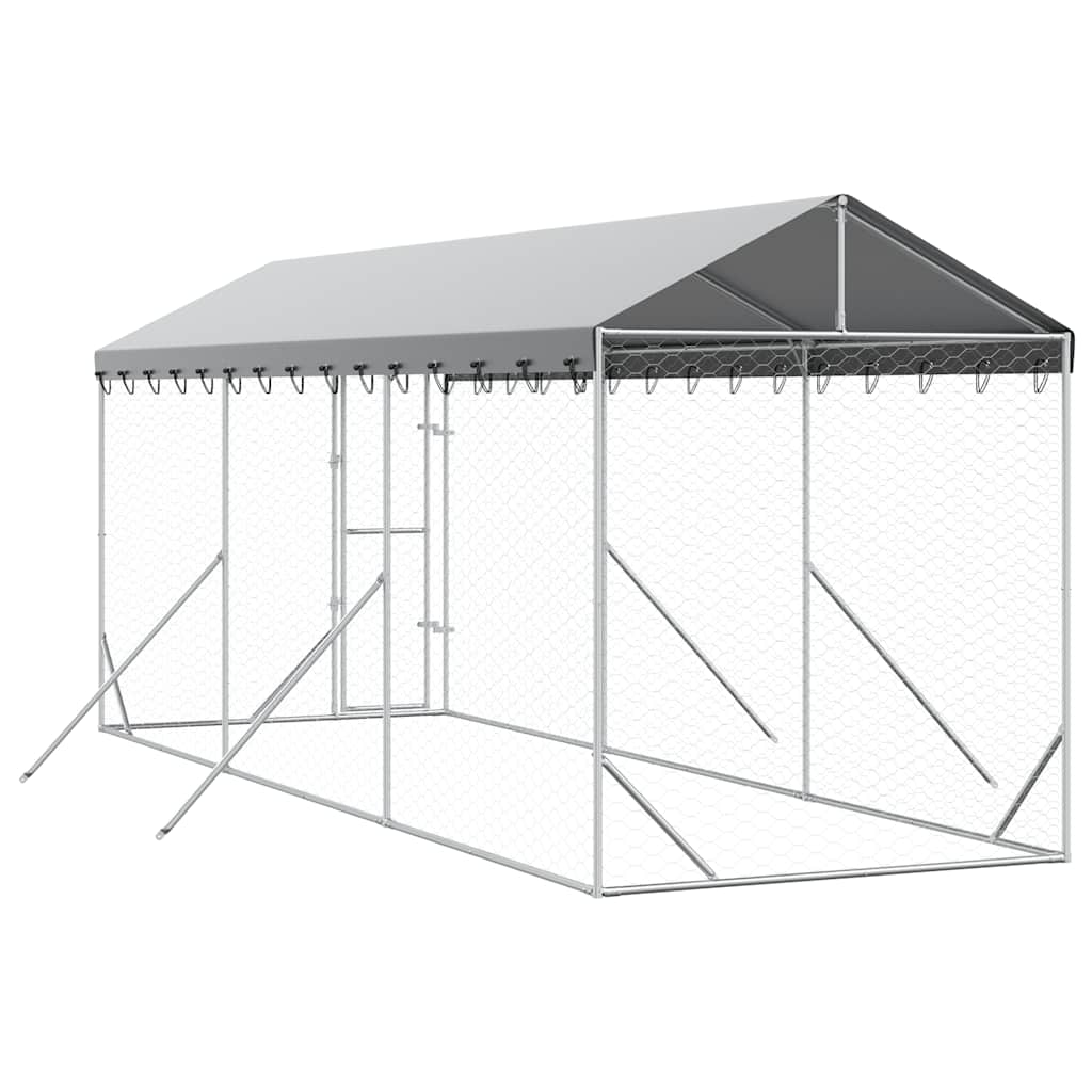 udendørs hundegård med tag 2x6x2,5 m galvaniseret stål sølv