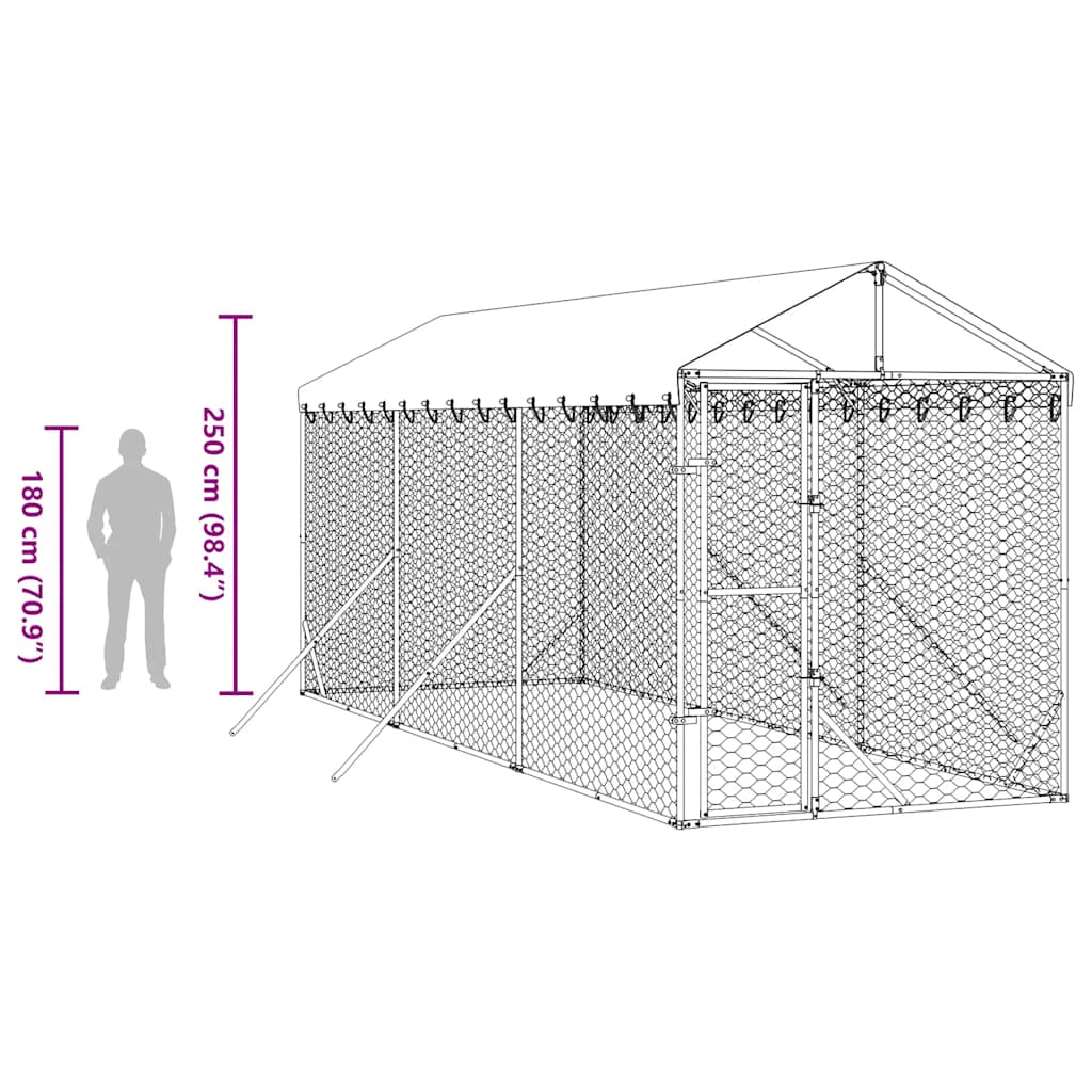 udendørs hundegård med tag 2x6x2,5 m galvaniseret stål sølv