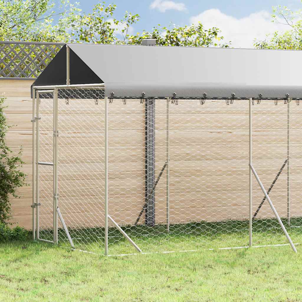 udendørs hundegård med tag 2x6x2,5 m galvaniseret stål sølv