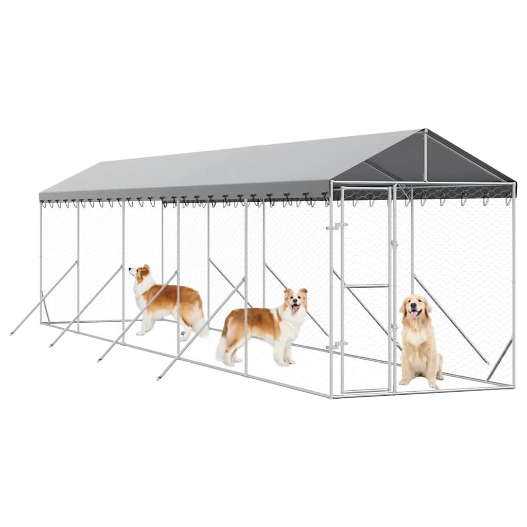 udendørs hundegård med tag 2x10x2,5 m galvaniseret stål sølv
