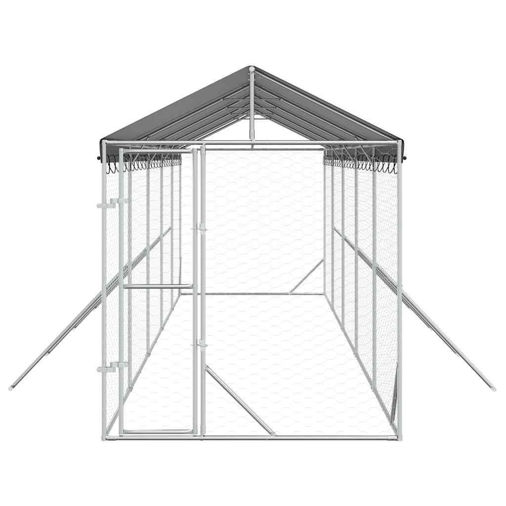 udendørs hundegård med tag 2x10x2,5 m galvaniseret stål sølv