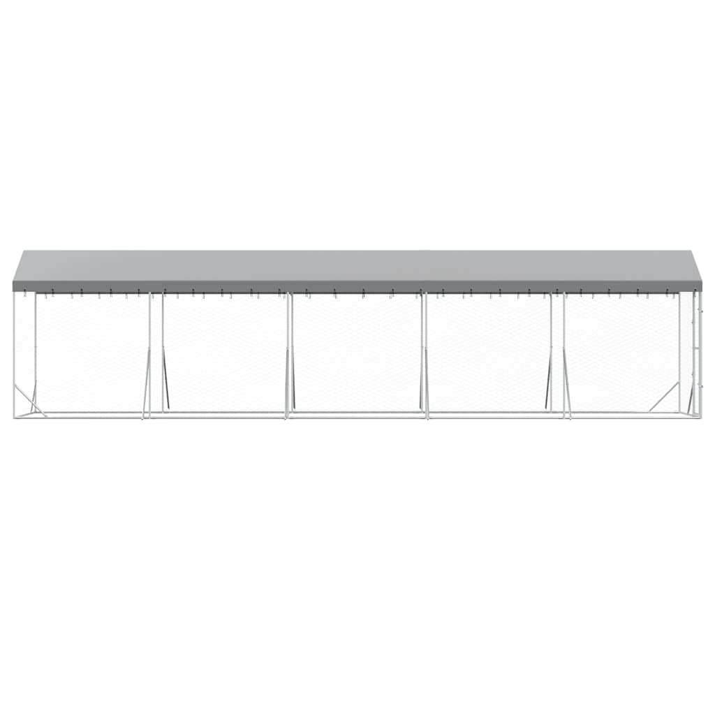 udendørs hundegård med tag 2x10x2,5 m galvaniseret stål sølv
